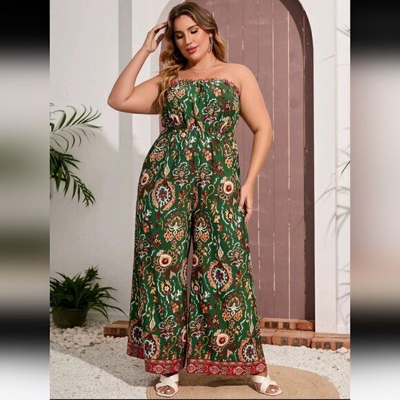 Floral Green Strapless Maxi Dress OX - Picture 3 of 6